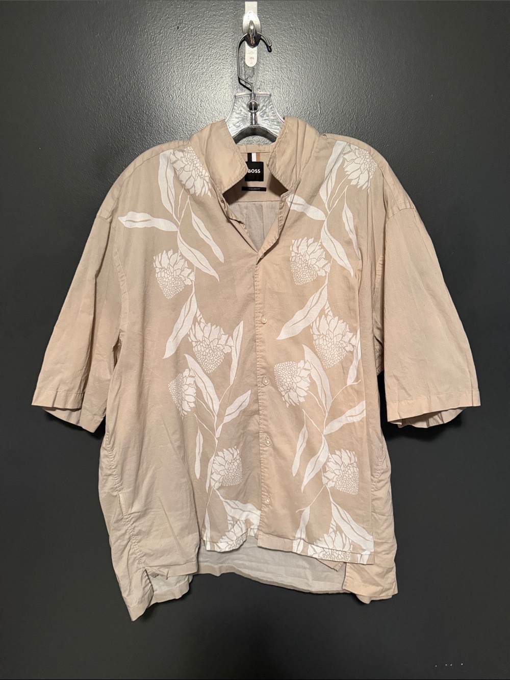 BOSS Beige Short-Sleeve Floral Button-Down Shirt